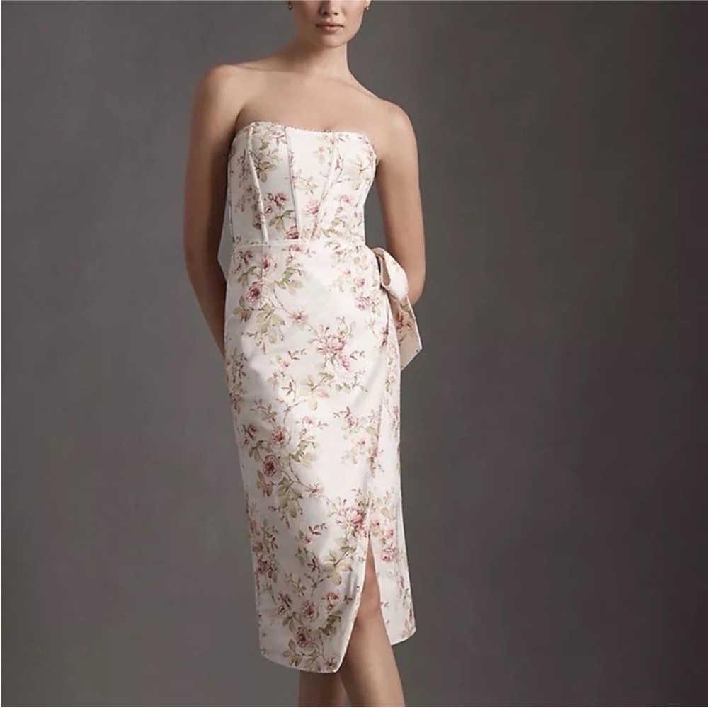 V. Chapman Liliana Strapless Floral Dress in Cream and Pink